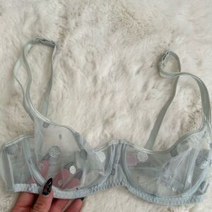 Victoria’s Secret sheer baby blue bra lingerie with polka dots
